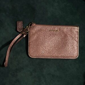 Coach Metallic Rose Gold Glitter Wristlet Pouch